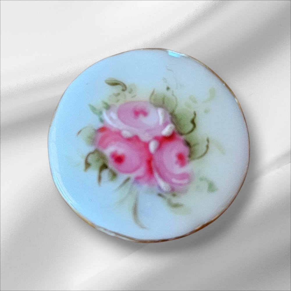 Antique 1800s Porcelain Hand Painted  Button Matching Custom Screw On Earrings - Picture 5 of 6